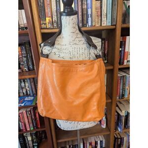 Lynn Tallerico Women’s Genuine Leather Orange Hobo Satchel Top Handle Bag